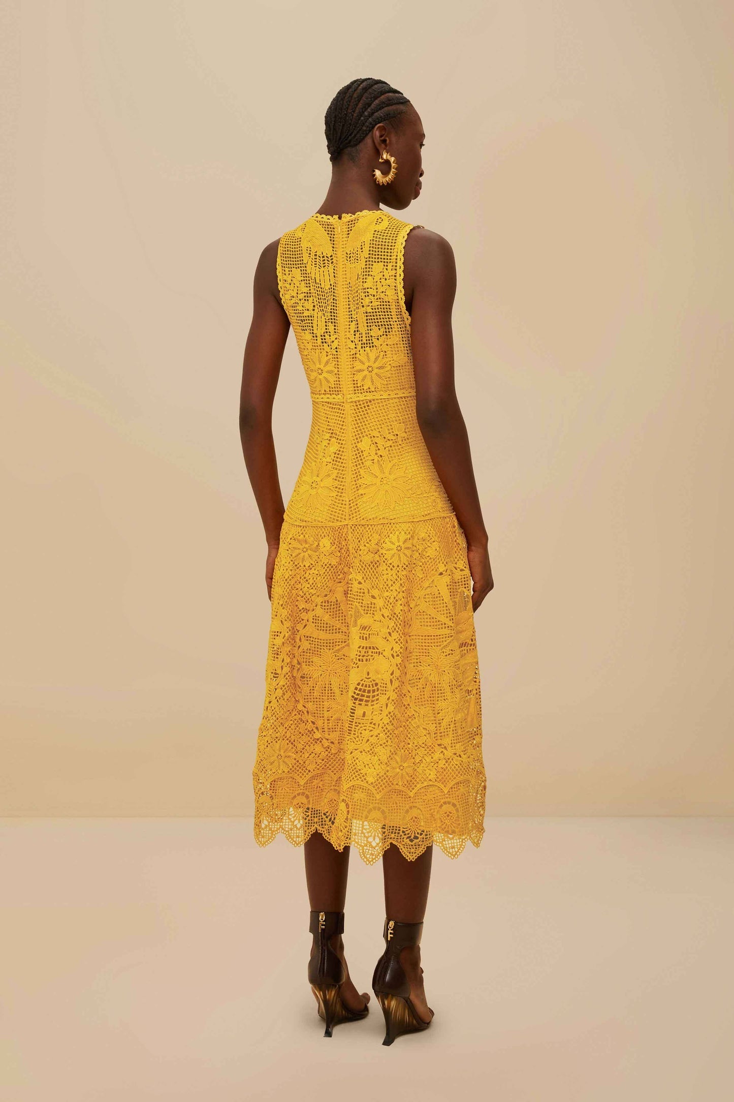 Landscape Guipure Mustard Yellow Midi Dress | FARM Rio Women