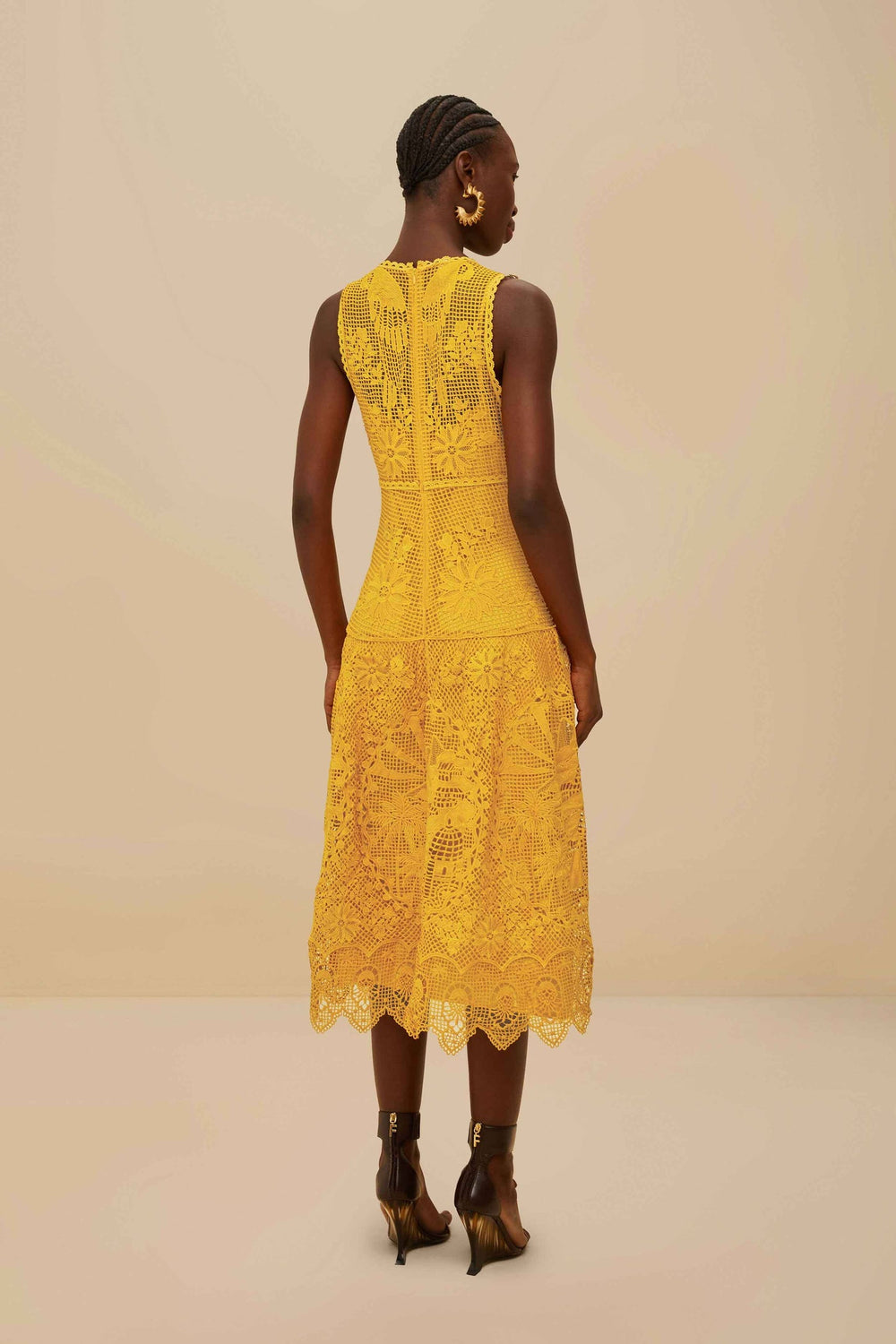 Landscape Guipure Mustard Yellow Midi Dress | FARM Rio Women