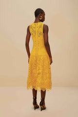 Landscape Guipure Mustard Yellow Midi Dress | FARM Rio Women