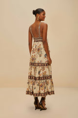 Sand Aura Floral Sleeveless Midi Dress | FARM Rio Women