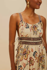 Sand Aura Floral Sleeveless Midi Dress | FARM Rio Women