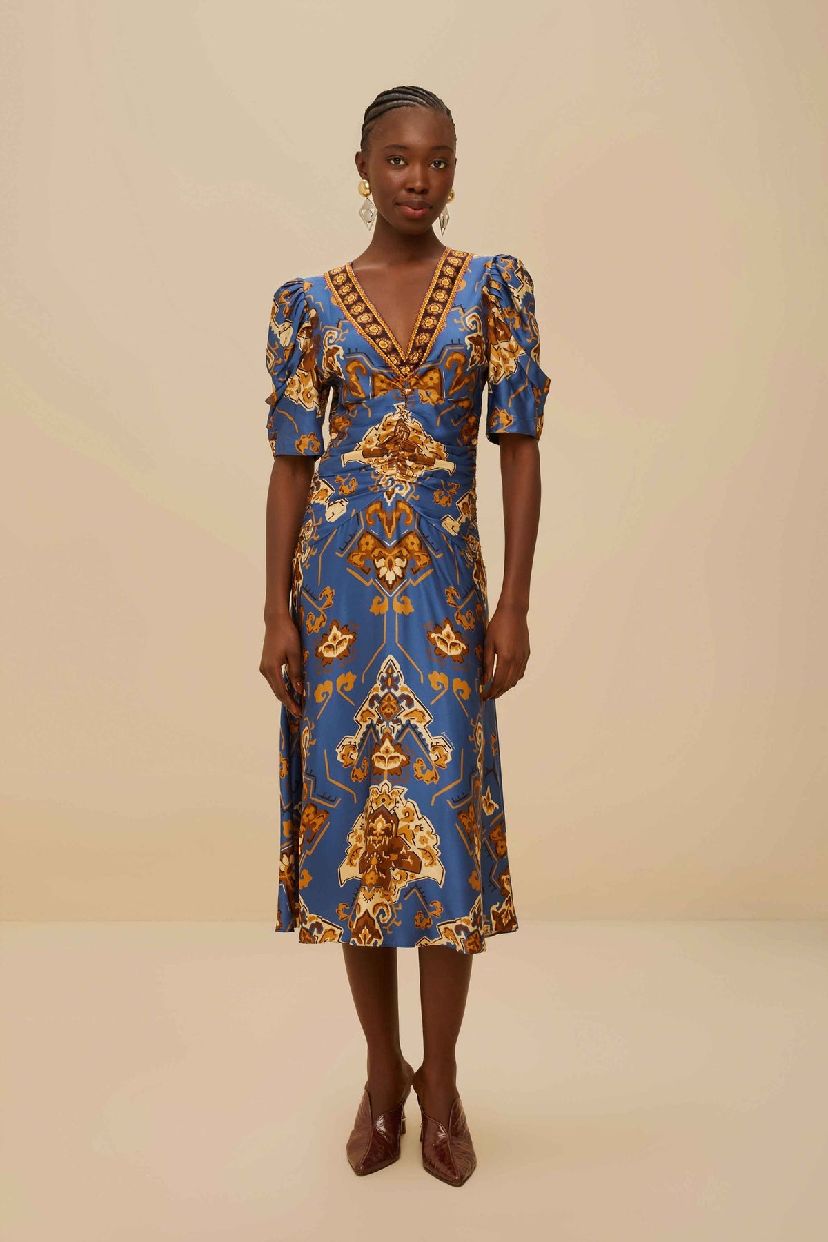 Blue Ornament Floral Midi Dress | FARM Rio Women