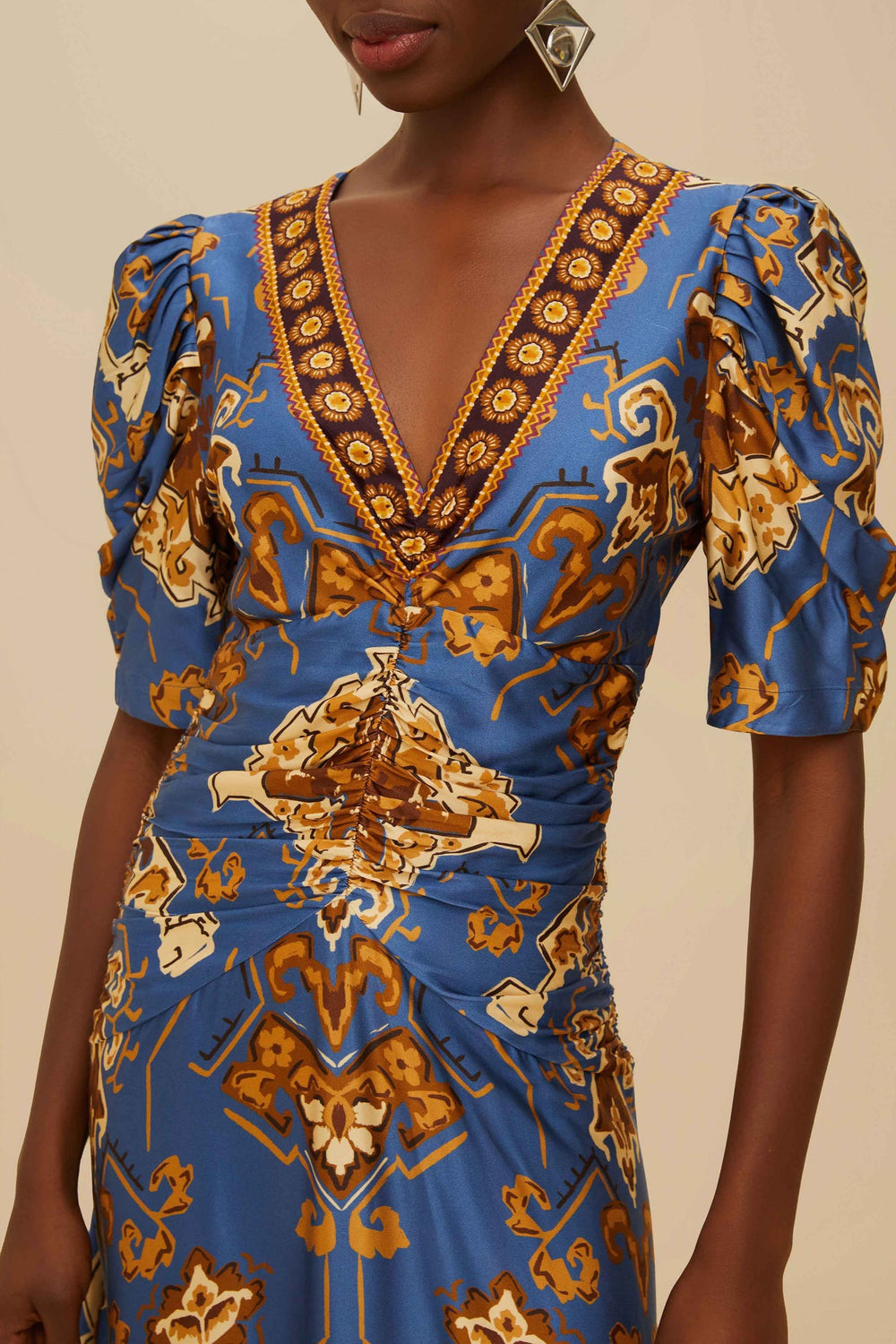 Blue Ornament Floral Midi Dress | FARM Rio Women