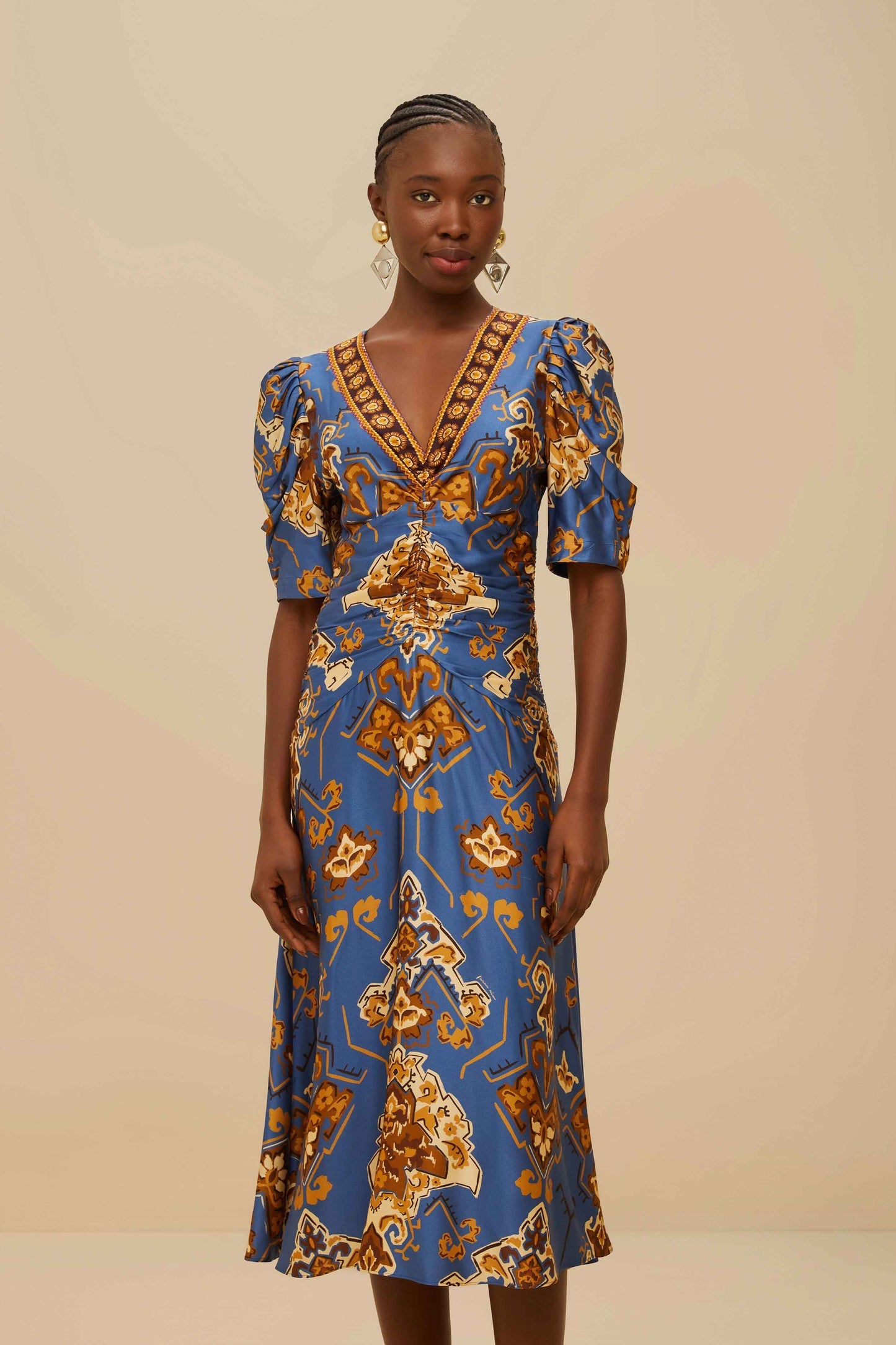 Blue Ornament Floral Midi Dress | FARM Rio Women