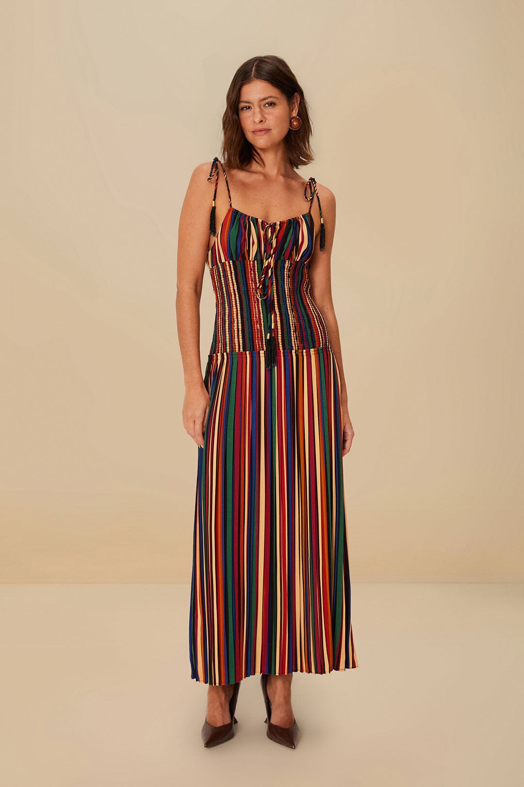 Multicolor Pipa Stripes Midi Dress | FARM Rio Women