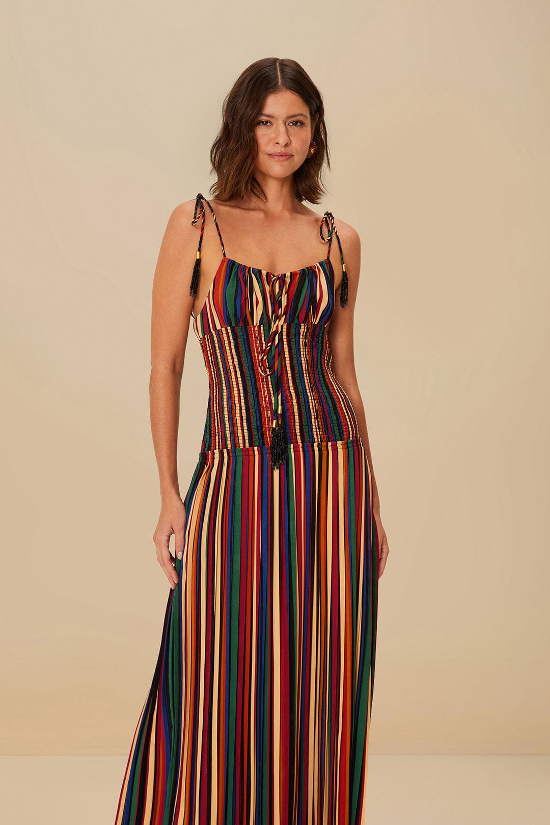 Multicolor Pipa Stripes Midi Dress | FARM Rio Women