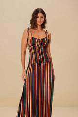 Multicolor Pipa Stripes Midi Dress | FARM Rio Women