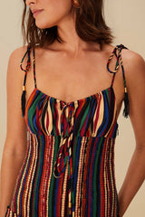 Multicolor Pipa Stripes Midi Dress | FARM Rio Women