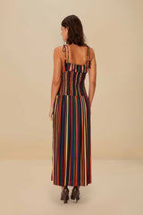 Multicolor Pipa Stripes Midi Dress | FARM Rio Women