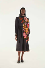 Black Chenille Flowers Lenzing� Ecovero� Viscose Midi Dress | FARM Rio | FARM Rio Women