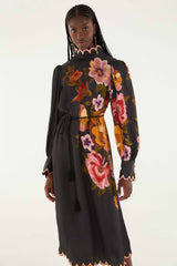 Black Chenille Flowers Lenzing� Ecovero� Viscose Midi Dress | FARM Rio | FARM Rio Women