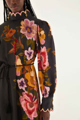 Black Chenille Flowers Lenzing� Ecovero� Viscose Midi Dress | FARM Rio | FARM Rio Women