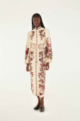 Sand Renata Floral Long Sleeve Midi Dress | FARM Rio | FARM Rio Women