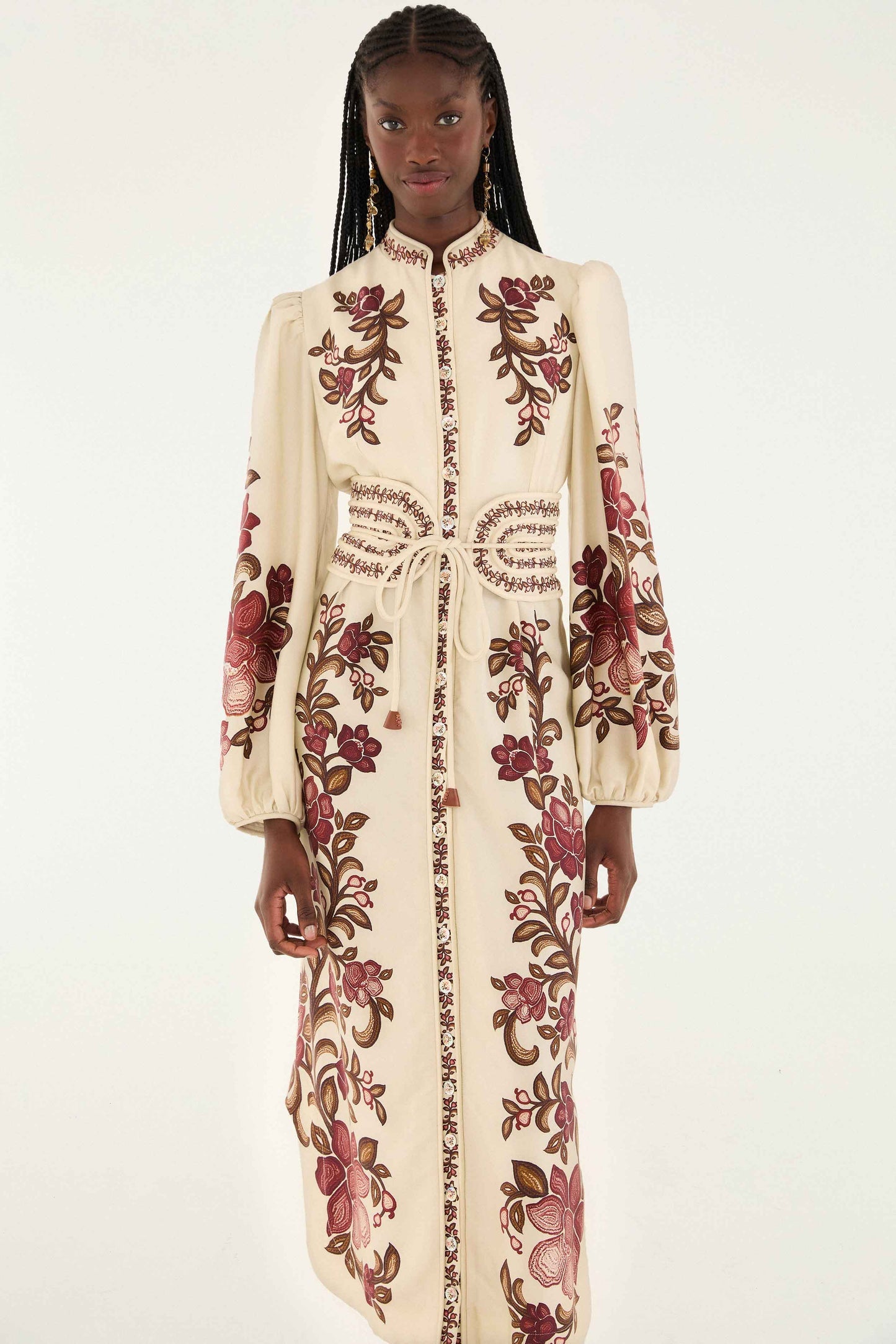 Sand Renata Floral Long Sleeve Midi Dress | FARM Rio | FARM Rio Women
