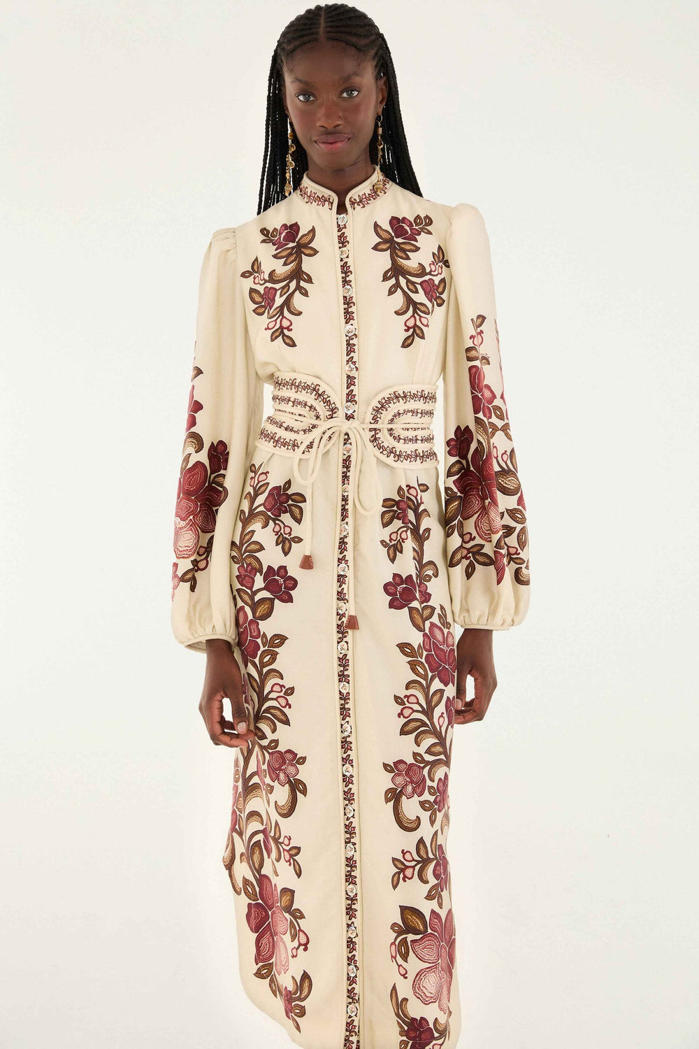 Sand Renata Floral Long Sleeve Midi Dress | FARM Rio | FARM Rio Women