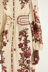 Sand Renata Floral Long Sleeve Midi Dress | FARM Rio | FARM Rio Women