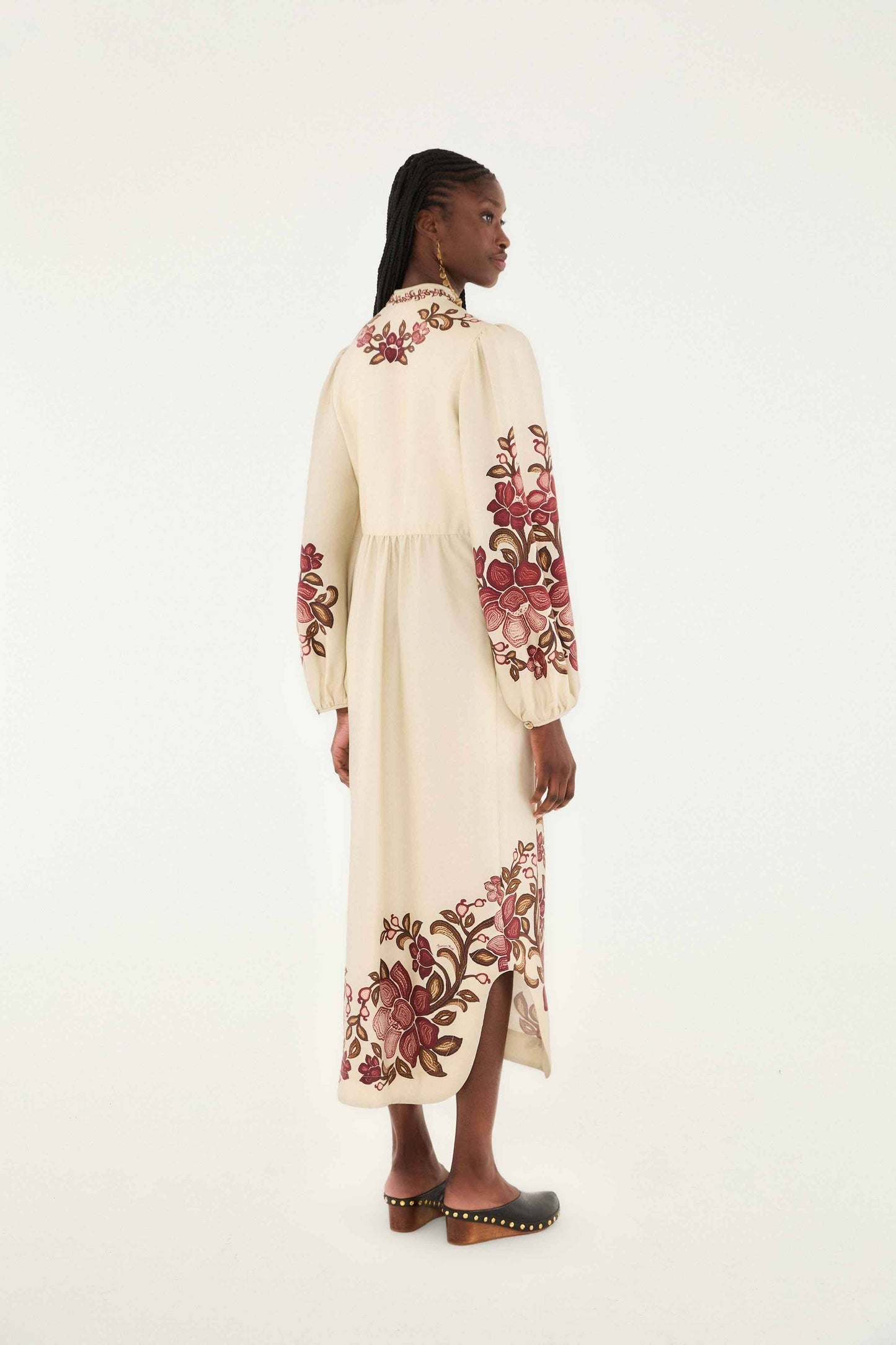 Sand Renata Floral Long Sleeve Midi Dress | FARM Rio | FARM Rio Women