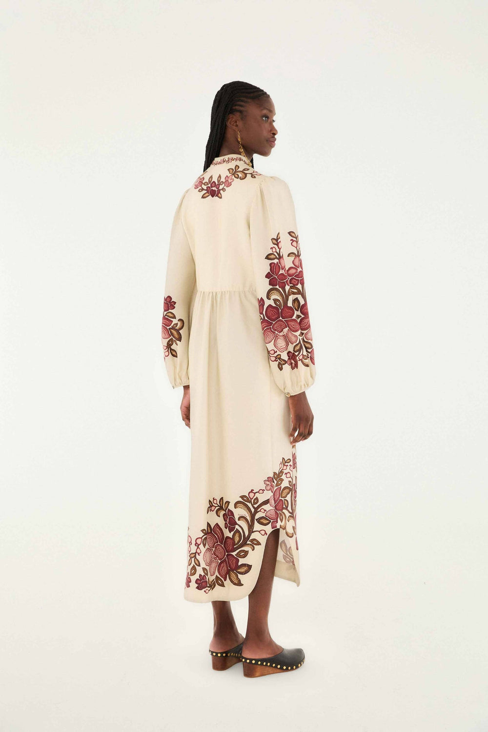 Sand Renata Floral Long Sleeve Midi Dress | FARM Rio | FARM Rio Women