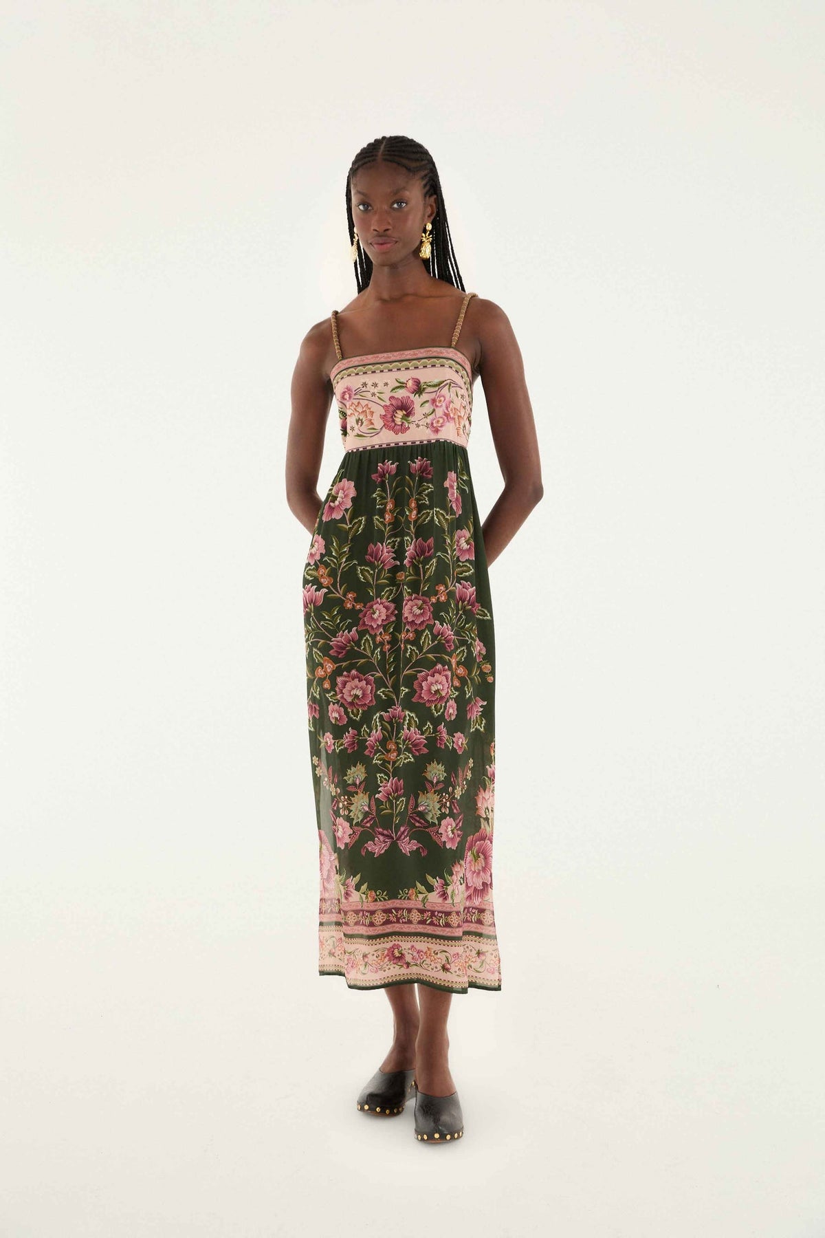 Green Flowering Garden Tree Sleveeless Midi Dress | FARM Rio | FARM Rio Women