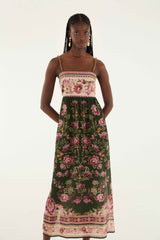 Green Flowering Garden Tree Sleveeless Midi Dress | FARM Rio | FARM Rio Women