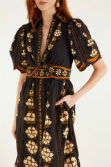 Black Embroidered Flowers Organic Cotton Midi Dress | FARM Rio | FARM Rio Women