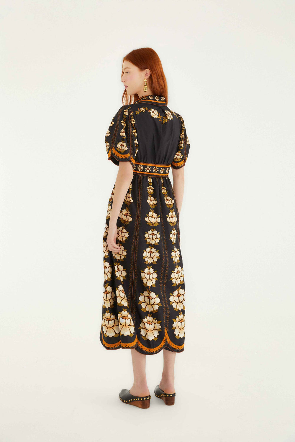 Black Embroidered Flowers Organic Cotton Midi Dress | FARM Rio | FARM Rio Women