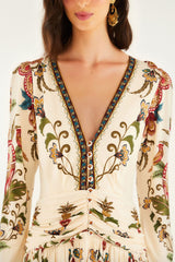 Cream Majestic Hearts Long Sleeve Midi Dress | FARM Rio | FARM Rio Women