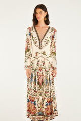 Cream Majestic Hearts Long Sleeve Midi Dress | FARM Rio | FARM Rio Women