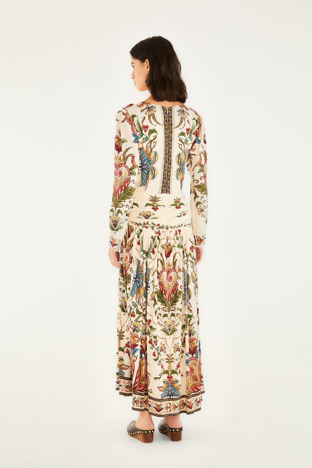 Cream Majestic Hearts Long Sleeve Midi Dress | FARM Rio | FARM Rio Women