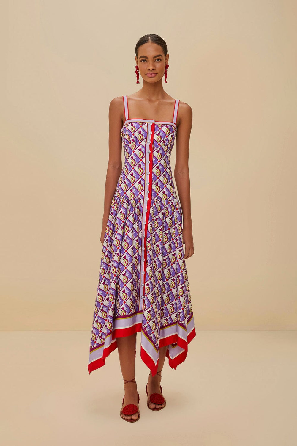 Multicolor Graphic Pineapple Scarf Organic Cotton Midi Dress | FARM Rio Women