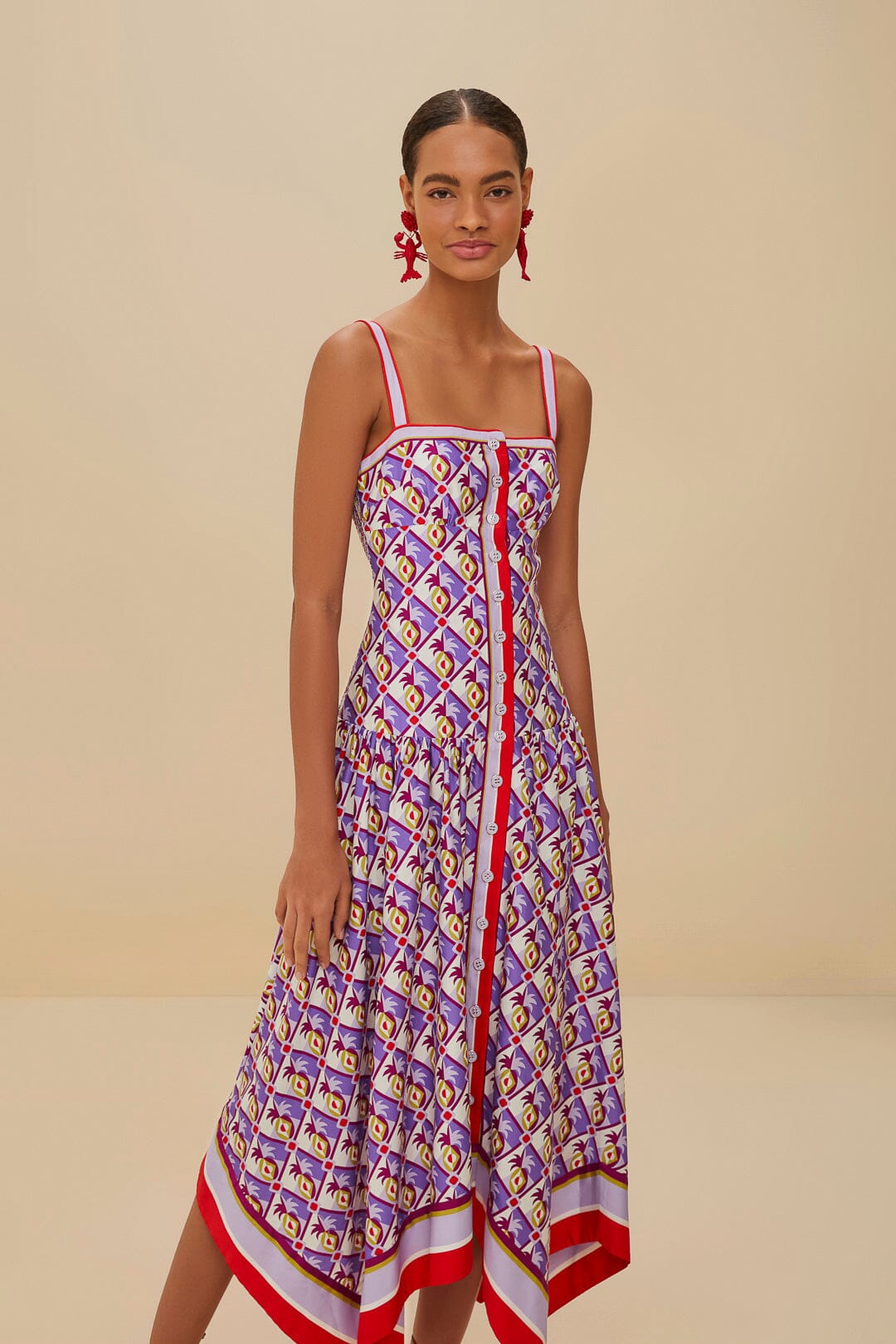 Multicolor Graphic Pineapple Scarf Organic Cotton Midi Dress | FARM Rio Women