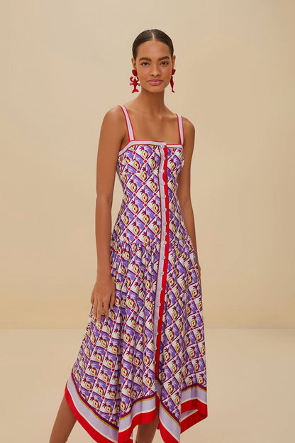 Multicolor Graphic Pineapple Scarf Organic Cotton Midi Dress | FARM Rio Women