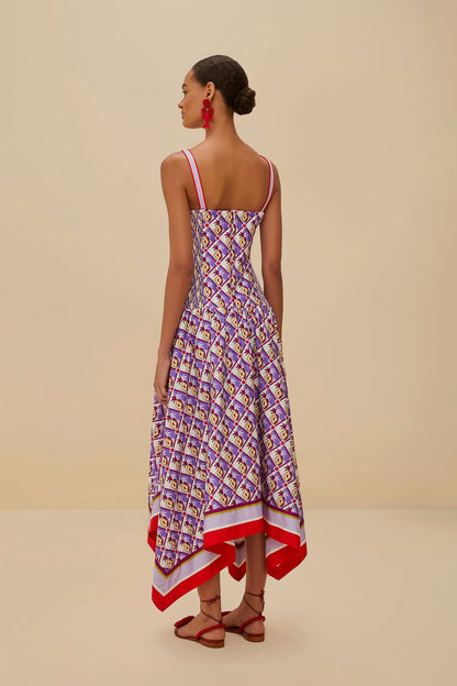 Multicolor Graphic Pineapple Scarf Organic Cotton Midi Dress | FARM Rio Women