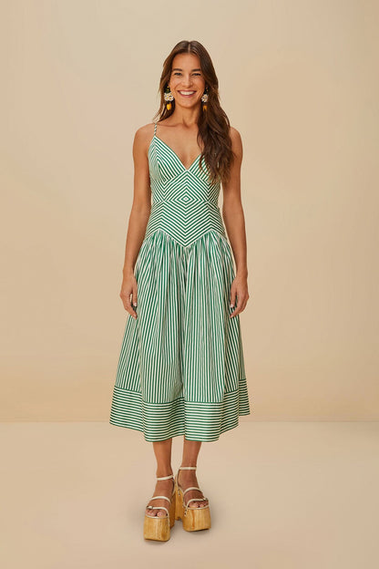 Bicolor Stripes Organic Cotton Midi Dress | FARM Rio Women