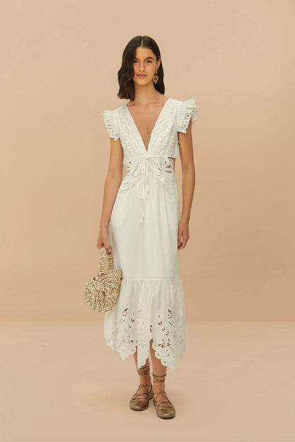 Off-White Butterfly Richelieu Midi Dress | FARM Rio Women