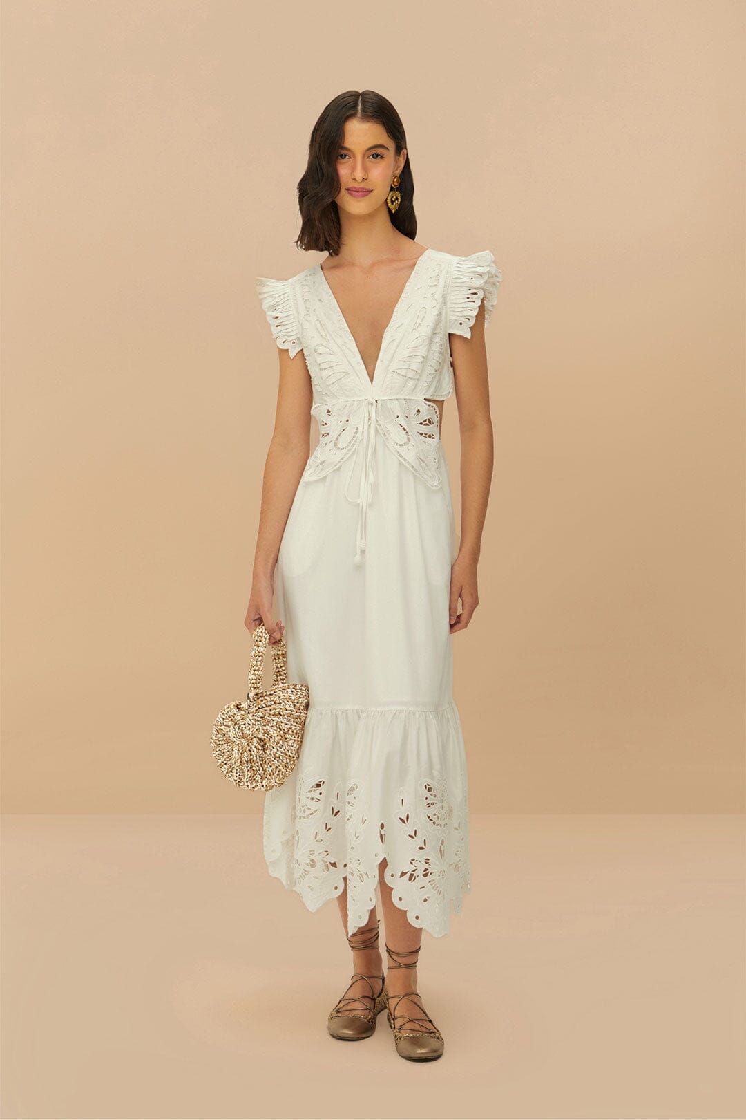 Off-White Butterfly Richelieu Midi Dress | FARM Rio Women