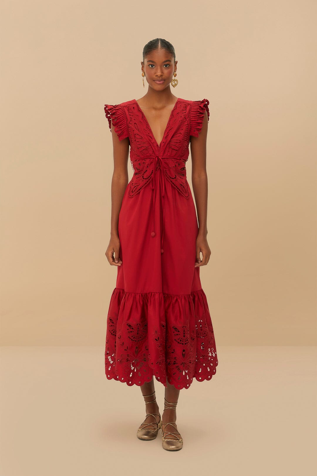 Red Butterfly Cut-Out Midi Dress | FARM Rio Women
