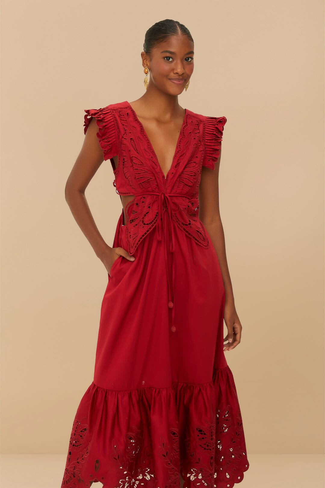 Red Butterfly Cut-Out Midi Dress | FARM Rio Women