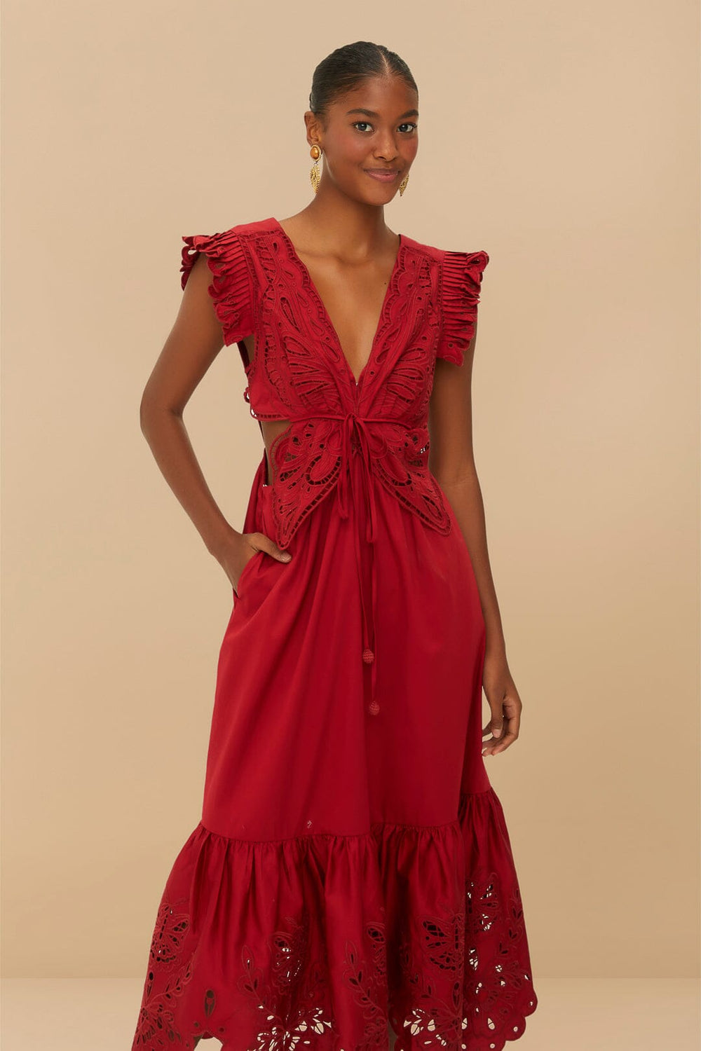 Red Butterfly Cut-Out Midi Dress | FARM Rio Women