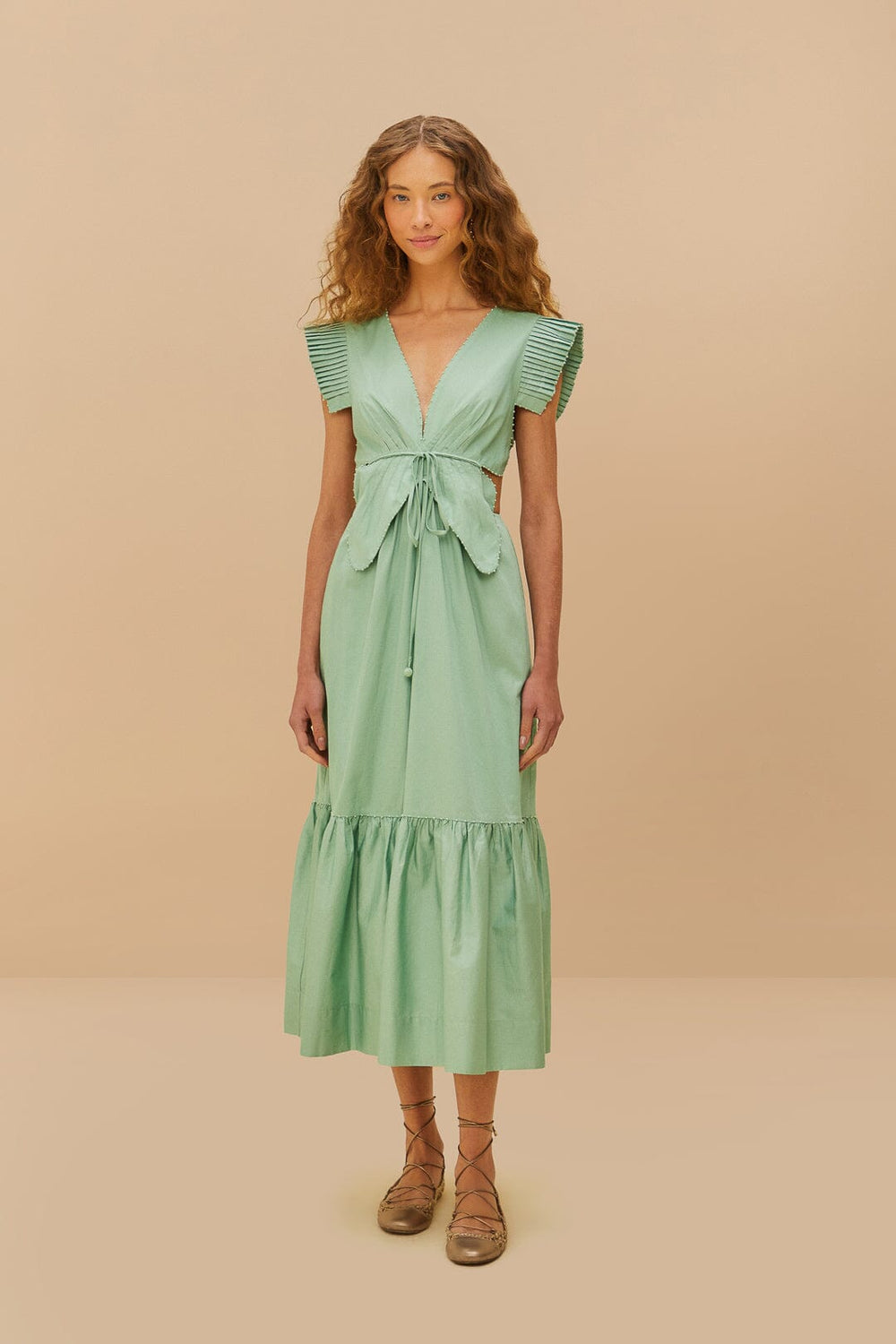 Light Green Butterfly Cut-Out Midi Dress | FARM Rio Women