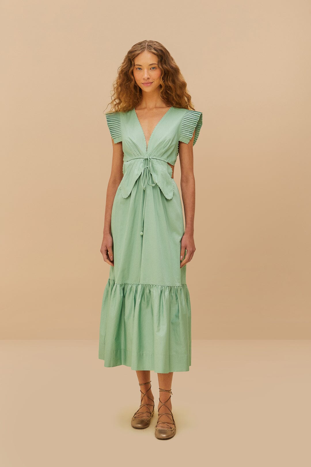 Light Green Butterfly Cut-Out Midi Dress | FARM Rio Women