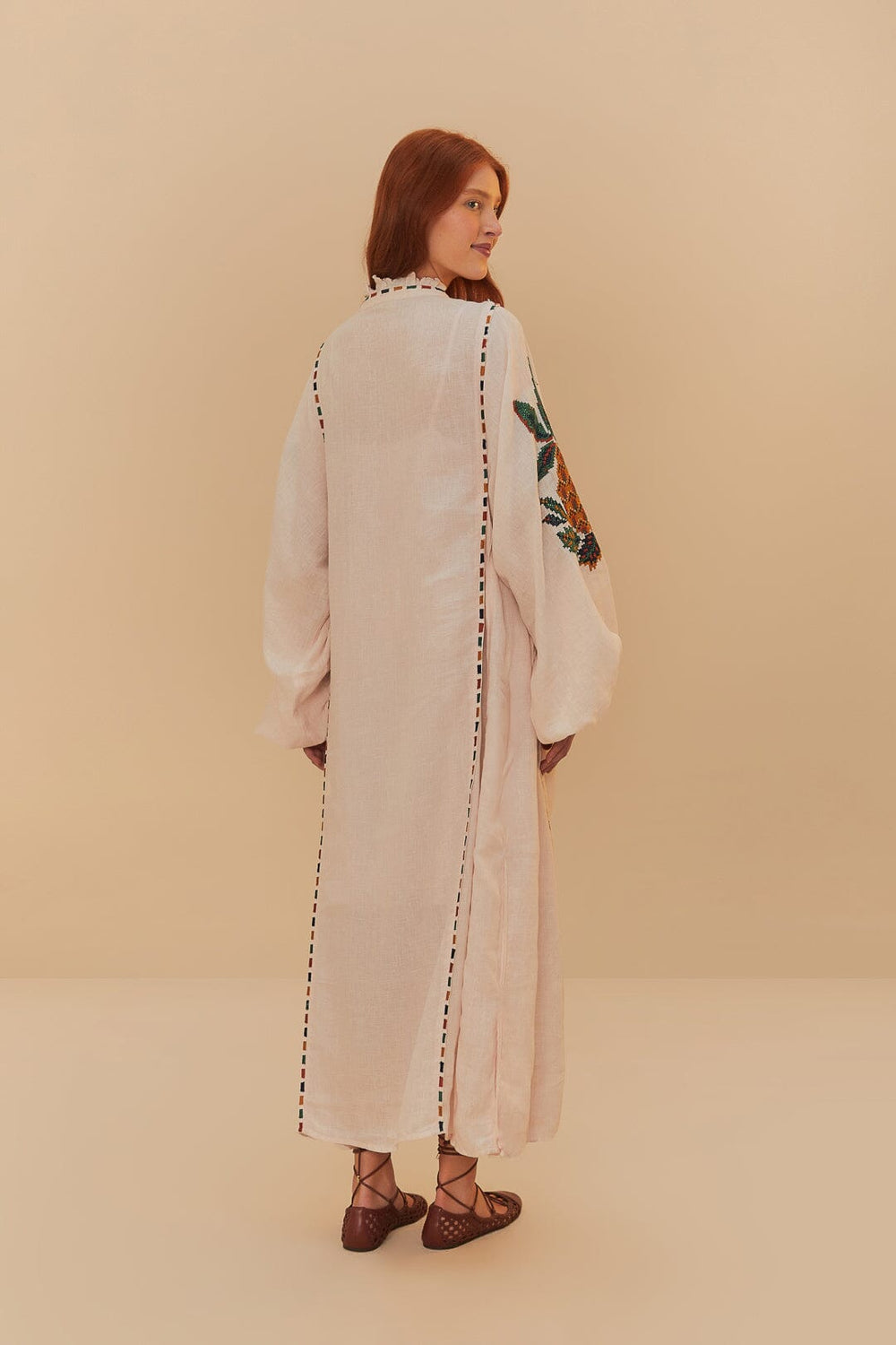 Light Pink Cross Stitch Pineapple Embroidered Midi Dress | FARM Rio Women