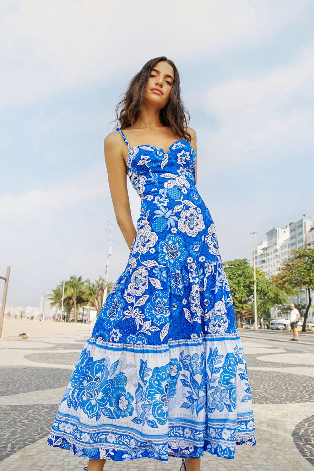Blue Full Of Flowers Organic Cotton Midi Dress | FARM Rio Women