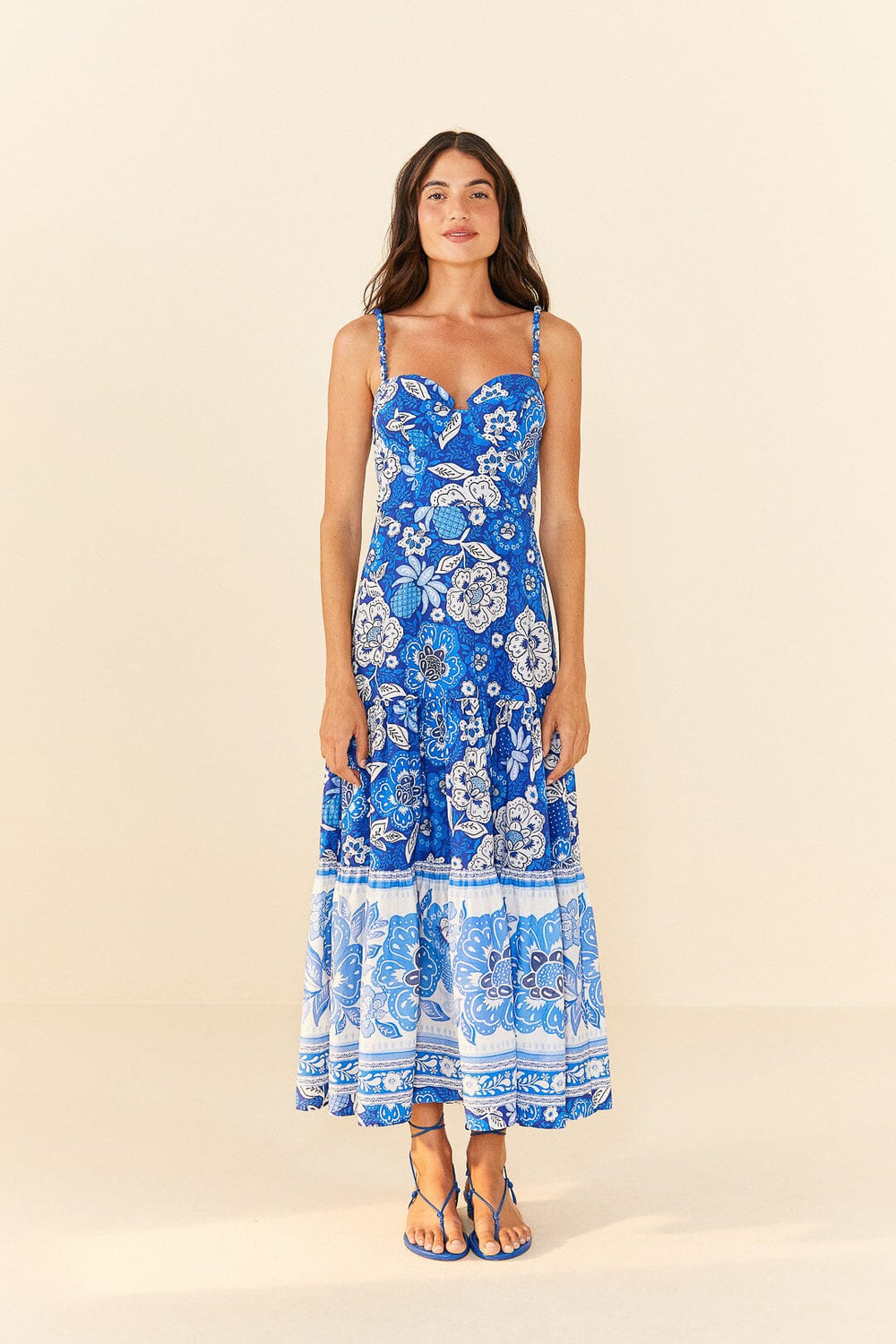 Blue Full Of Flowers Organic Cotton Midi Dress | FARM Rio Women