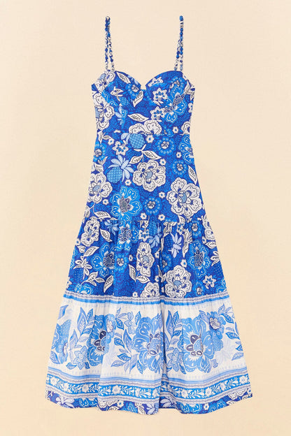 Blue Full Of Flowers Organic Cotton Midi Dress | FARM Rio Women