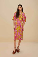 Pineapple Tapestry Pink Midi Dress | FARM Rio Women