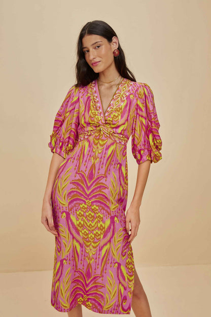 Pineapple Tapestry Pink Midi Dress | FARM Rio Women