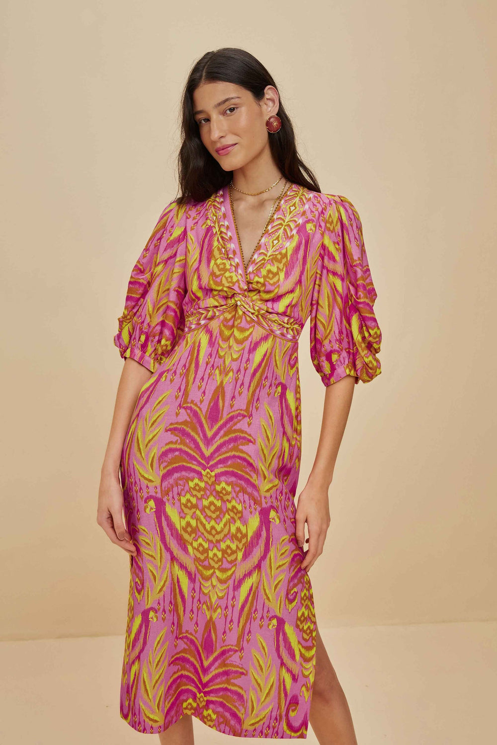 Pineapple Tapestry Pink Midi Dress | FARM Rio Women