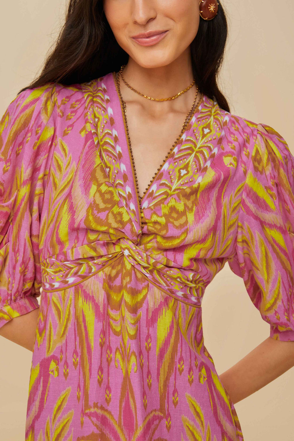 Pineapple Tapestry Pink Midi Dress | FARM Rio Women