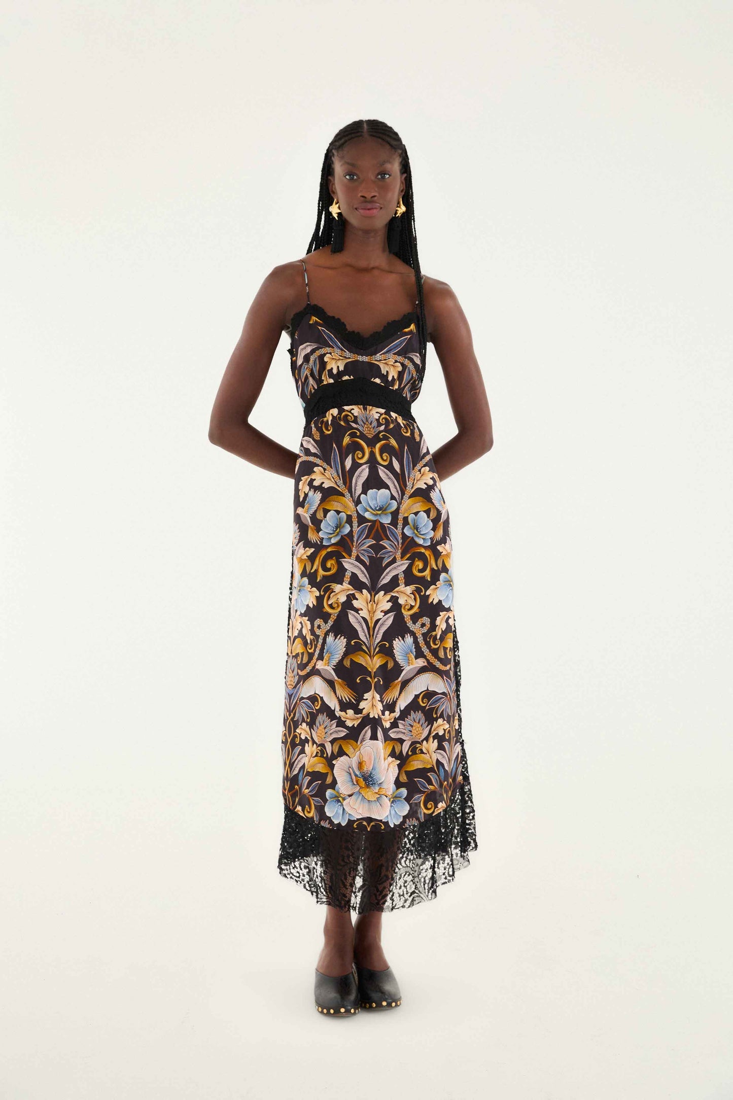 Black Flowerful Garden Midi Dress | FARM Rio | FARM Rio Women